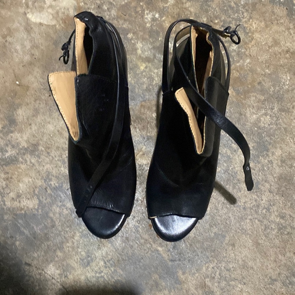 Black Hello Sole Mate Short Peep toe Boots.  Leather